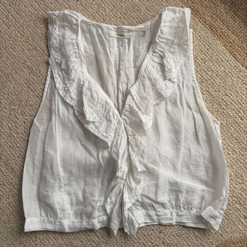 Dôen sleeveless linen ruffle top - Picture 4 of 6
